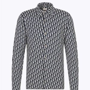 Dior Oblique Overshirt - Beige and Navy Blue Cotton Knit
